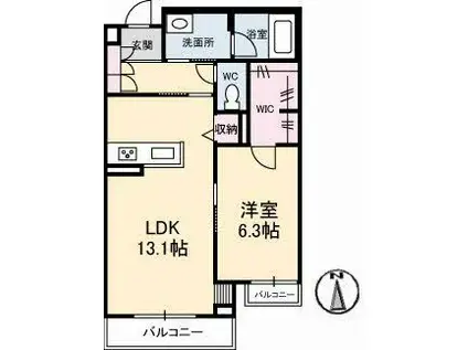 ロイヤルウイング(1LDK/2階)の間取り写真