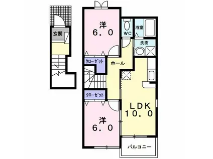 ウィステリアII(2LDK/2階)の間取り写真