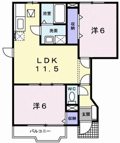 メゾン ソレイユB(2LDK/1階)の間取り写真