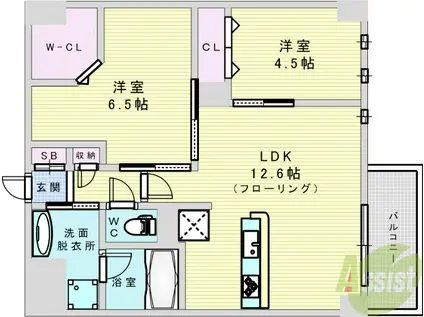 OUESTRIVIERE(2LDK/5階)の間取り写真