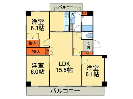 キャッスル北柏(3LDK/3階)の間取り写真