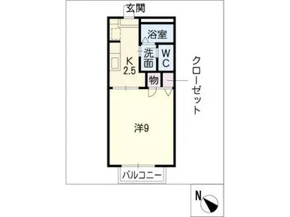 クレイドル寺山下A(1K/2階)の間取り写真