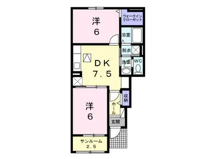 エルヴィータ・ウーノ(2DK/1階)の間取り写真