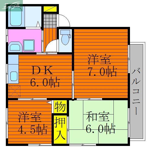 ヴィラメリー(3DK/2階)の間取り写真