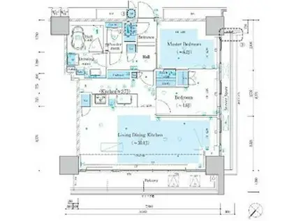 月島  タワーマンション  高層階 初期安 更新可(2LDK/29階)の間取り写真