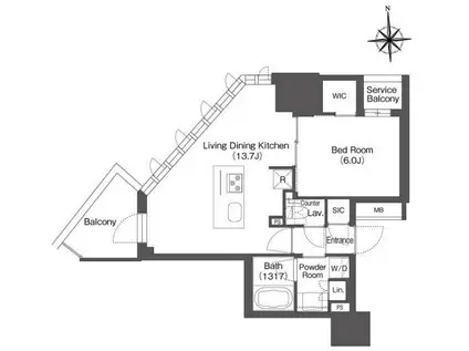 コンフォリア・リヴ本町ウエストQ(1LDK/6階)の間取り写真