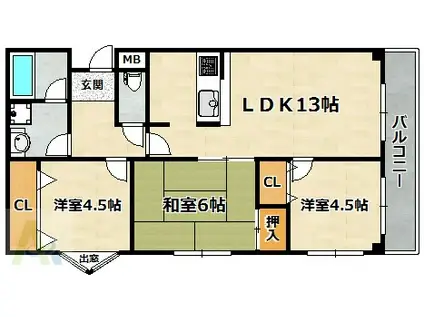 カルム湊川(3LDK/2階)の間取り写真