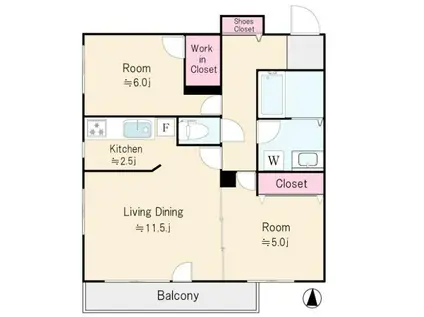 エミネンス瀬田(2LDK/3階)の間取り写真