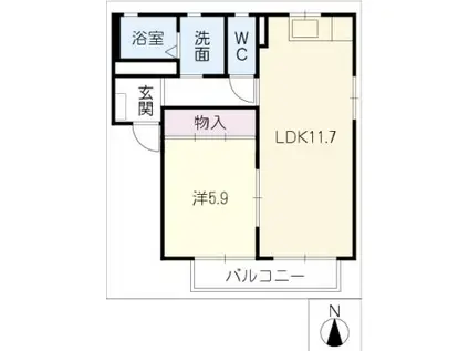 ソシア大宮B棟(1LDK/2階)の間取り写真