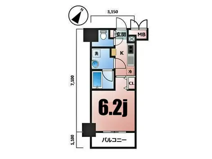 ZOOM横浜桜木町(1K/3階)の間取り写真