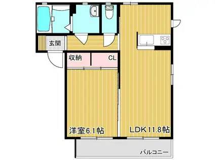シャーメゾン中尾 B棟(1LDK/2階)の間取り写真