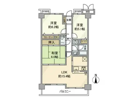 ベルシャトゥ都島友渕町I番館(3LDK/3階)の間取り写真