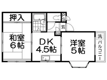 スカイハイツII(2DK/3階)の間取り写真