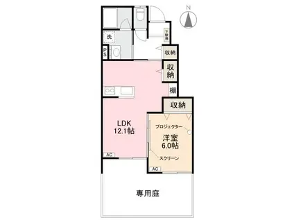 ジョカーレ仏生山(1LDK/1階)の間取り写真