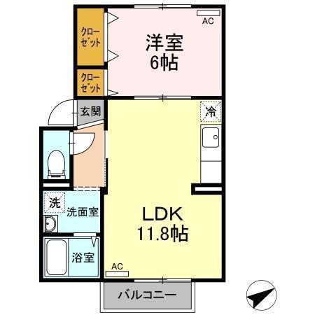 NEWプレジール倉敷A棟(1LDK/1階)の間取り写真