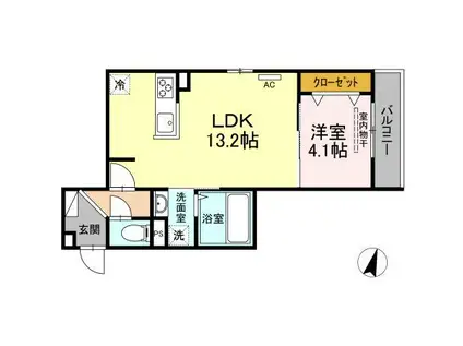 PREMILIFE錦町(1LDK/1階)の間取り写真