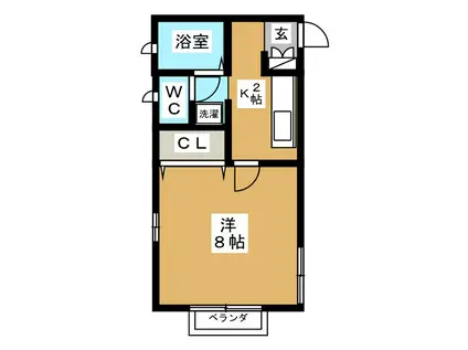 GREENS(1K/2階)の間取り写真