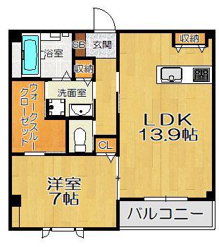 アベニール東園田(1LDK/1階)の間取り写真