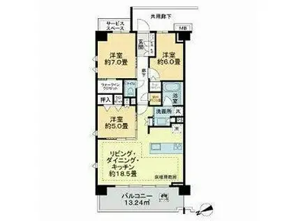 ASUKAYAMA RESIDENCE(3LDK/3階)の間取り写真