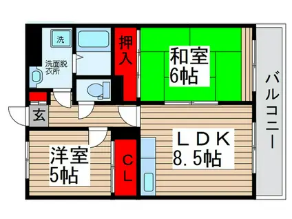 グリーンアベニューTAKA(2LDK/4階)の間取り写真