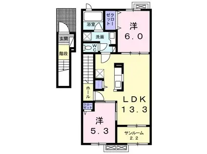 グローリー ヒルズ α(2LDK/2階)の間取り写真
