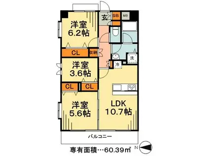 オーキッドノーザン(3LDK/2階)の間取り写真