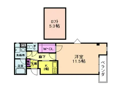 アルカディア(1K/4階)の間取り写真