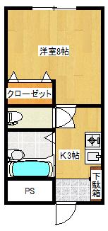 ウエストヒル岩永(1K/2階)の間取り写真