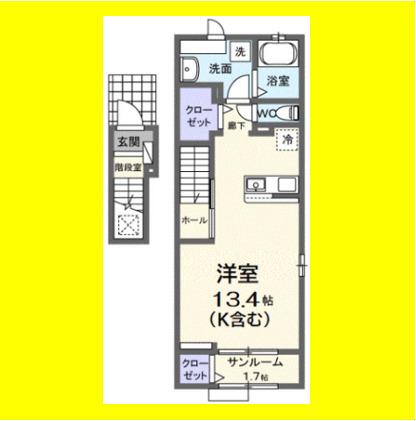 ＪＲ東海道本線 静岡駅 バス乗車時間：19分 最寄りバス停で下車 徒歩3分 2階建 築2年(ワンルーム/2階)の間取り写真