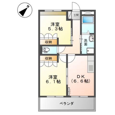 パピヨン(2DK/2階)の間取り写真