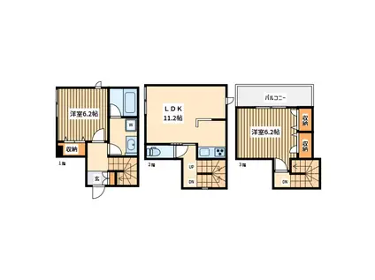 川崎市幸区東古市場計画(2LDK/1階)の間取り写真
