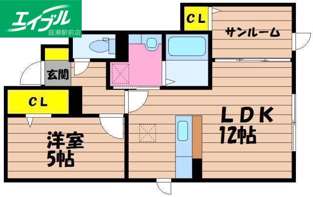 KADOYAKAN E棟(1LDK/1階)の間取り写真