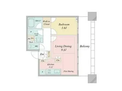 白金ザ・スカイ ウエスト(1LDK/14階)の間取り写真