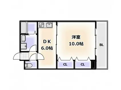 フクエビル(1DK/9階)の間取り写真