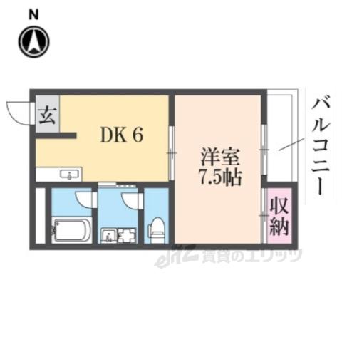 レジデンス山本Ⅱ(1DK/2階)の間取り写真