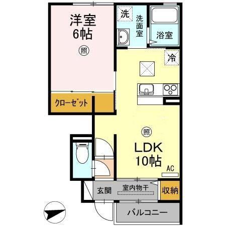 アゼリア旭田(1LDK/1階)の間取り写真