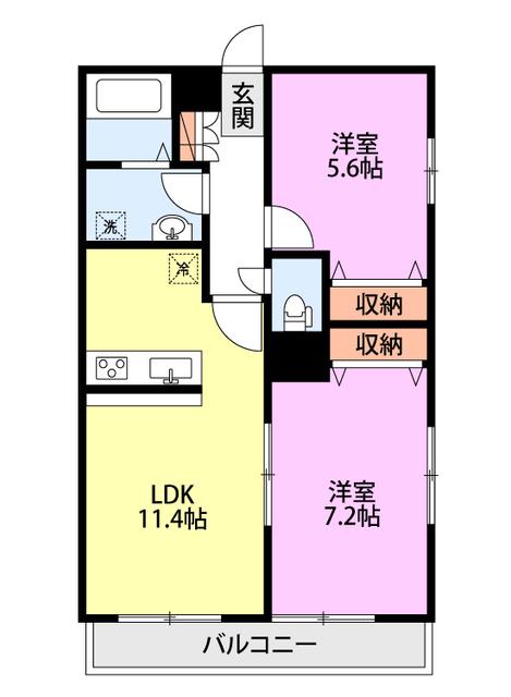 ミルズグランディール河渡(2LDK/1階)の間取り写真