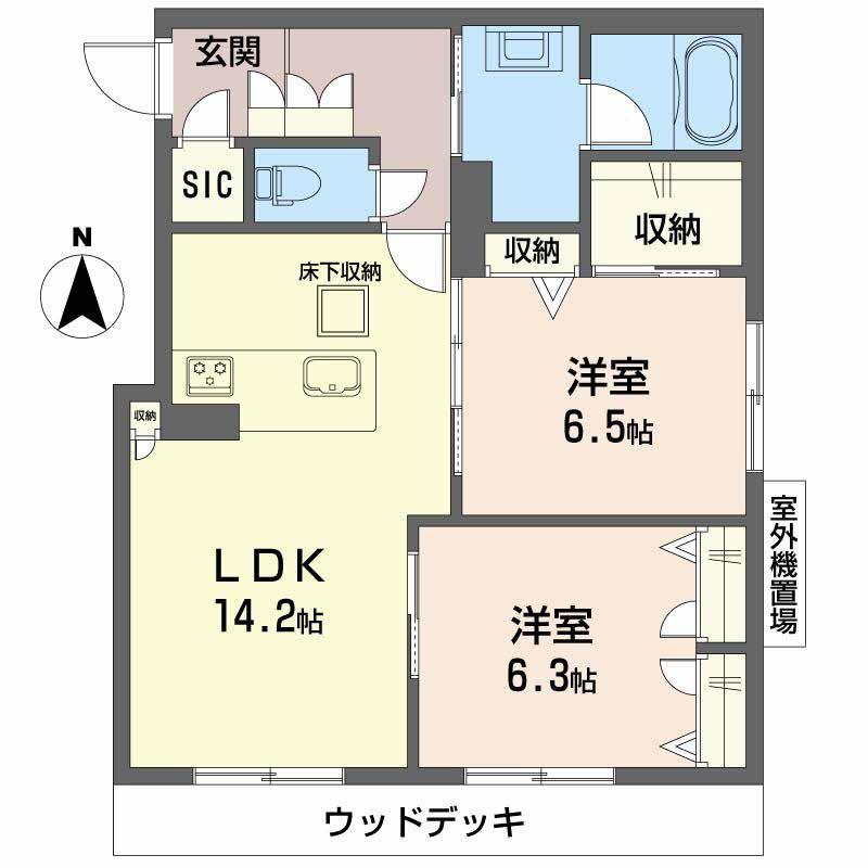 グランコート北浦(2LDK/1階)の間取り写真