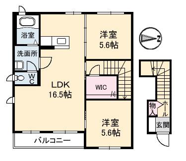 シャーメゾンフルール(2LDK/2階)の間取り写真