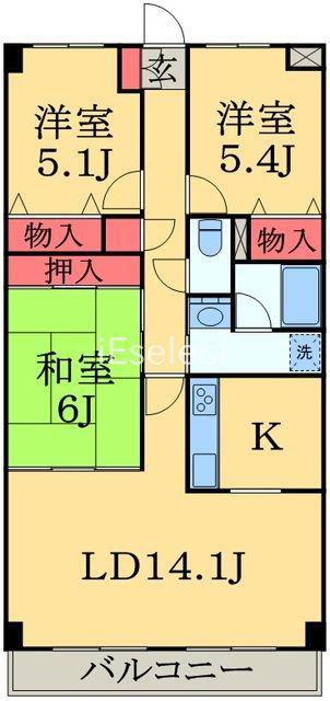メイプル稲毛(3LDK/2階)の間取り写真