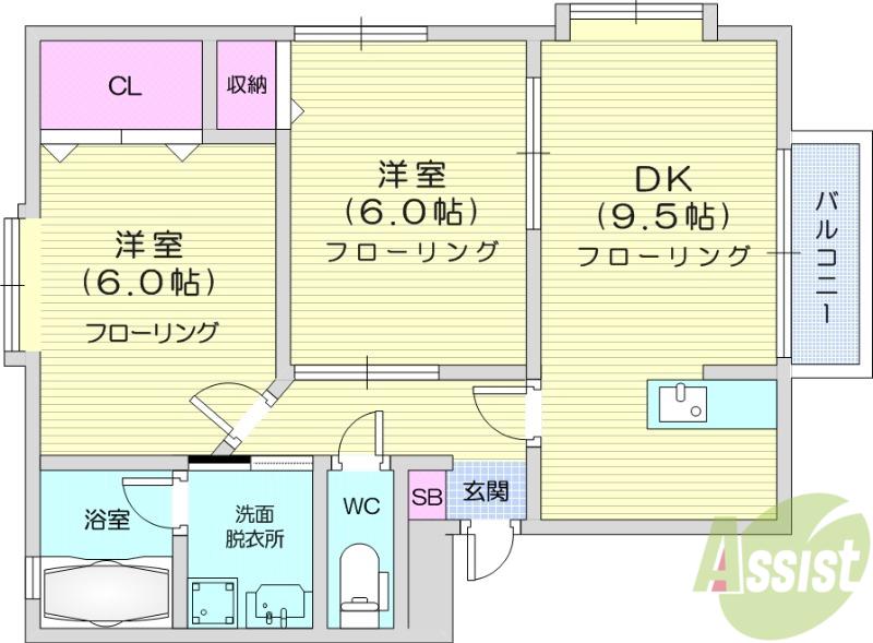 GRANDEUR.EM(2DK/2階)の間取り写真