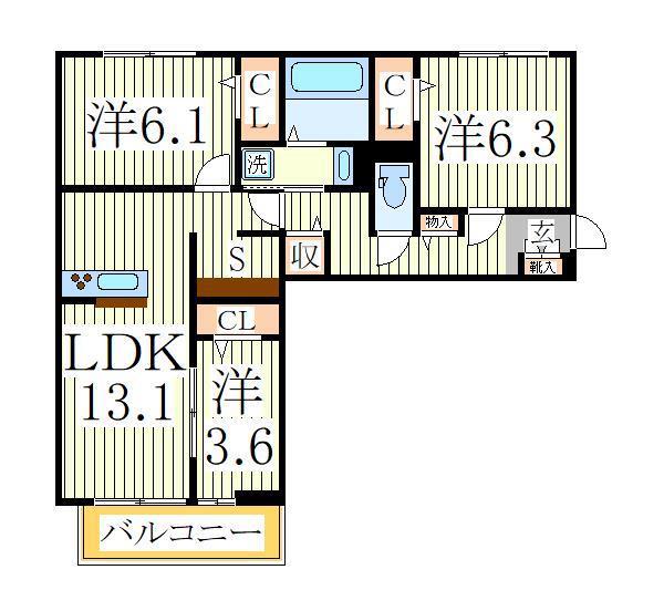 コリーヌ(3LDK/3階)の間取り写真