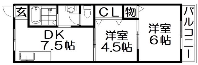 土佐ビル高柳(2DK/4階)の間取り写真