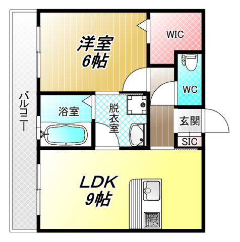 ディアコート萱振(1LDK/1階)の間取り写真