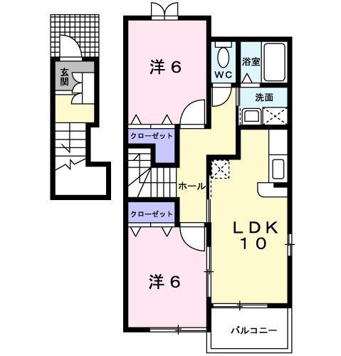 ヒルズ・サンハイムB(2LDK/2階)の間取り写真