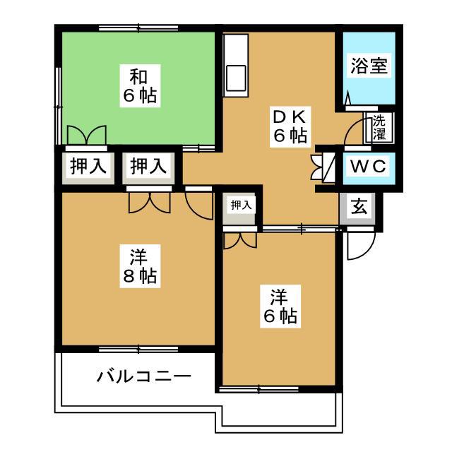 ニューエリール(3DK/2階)の間取り写真