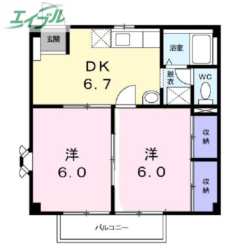 ニューシティエクセル(2DK/2階)の間取り写真