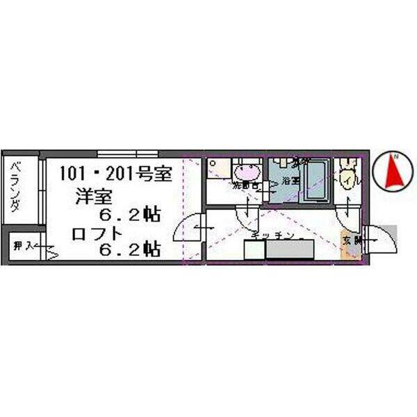 プルメリープル(1K/2階)の間取り写真