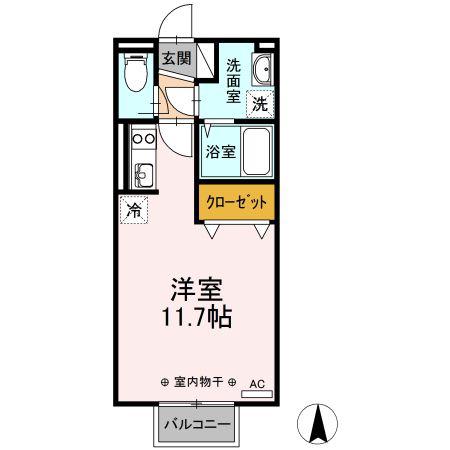 エラーラ(ワンルーム/2階)の間取り写真