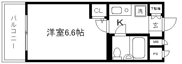 デトム・ワン御所南(1K/2階)の間取り写真